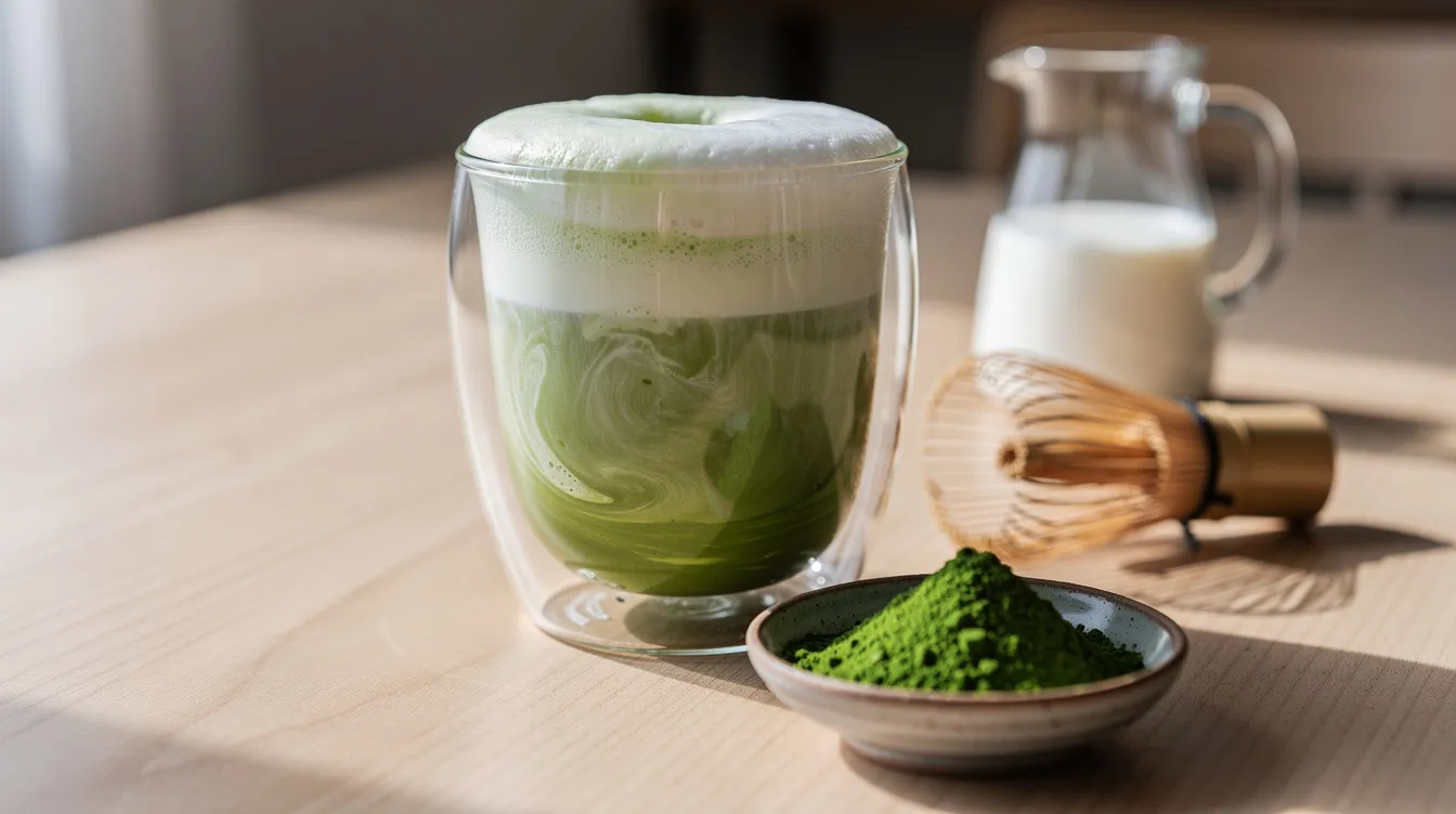 Matcha Latte mit Hafermilch und cremigem Milchschaum