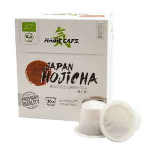 Bio Hojicha Caps von Matcha Magic - Nespresso-kompatible Grüntee-Kapseln.