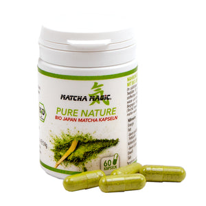 Matcha Nahrungsergänzung mit Pure Nature Matcha Kapseln mit Bio Matcha von Matcha Magic.