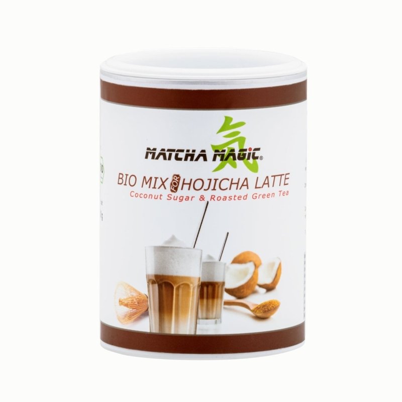 Hojicha Latte Mix Pulver mit Hojicha und Kokosblütenzucker in 200g Dose von Hojichamagic