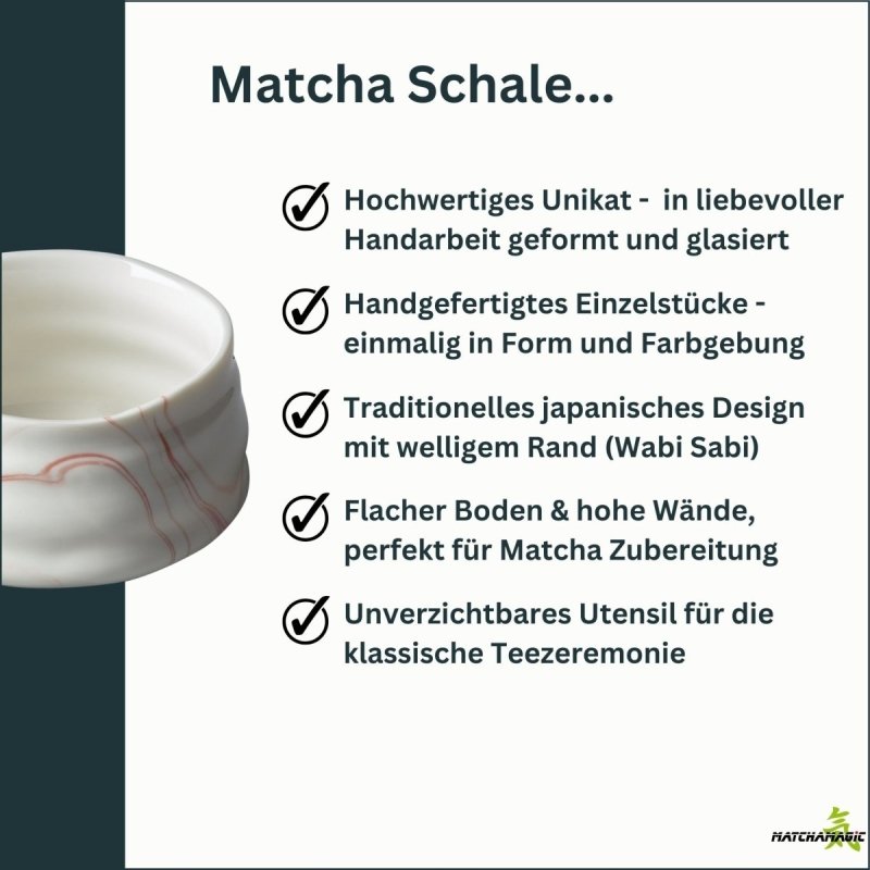 Infografik mit den Eigenschaften der Matcha Schale Momoiro